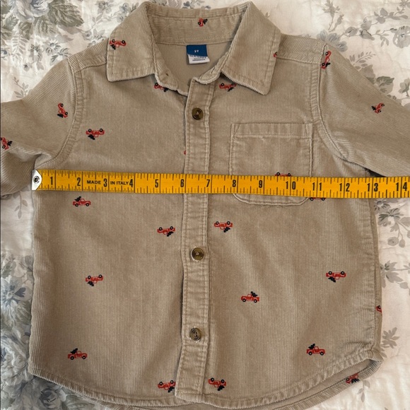 Old Navy Tan Kids Corduroy Shirt with Red Cars - Picture 3 of 5